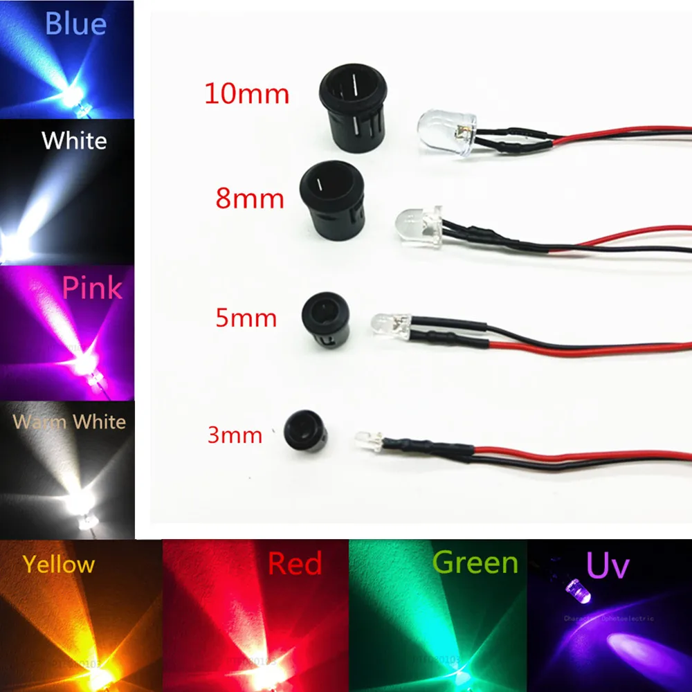 Transparente LED-Dioden DC3V 5V 12V 24V 3MM 5MM 10MM (20 Stück)