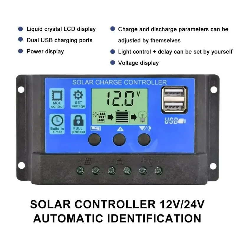 Solarladeregler 12V24V 30A/20A/10A Auto LCD Dual USB 5V Ausgang – Bild 2