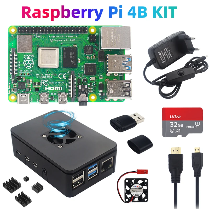 Raspberry Pi 4 Modell B 8 GB 4 GB 2 GB 1 GB RAM + Gehäuse + Netzteil + TF-Karte BCM2711 1,5 GHz WiFi BT