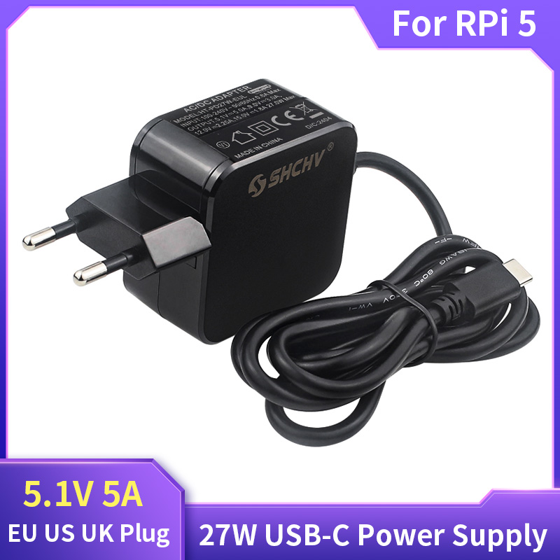 Raspberry pi 5 netzteil 27w 5,1 v 5a usb typ c ladegerät netzteil eu us uk stecker ladegerät für raspberry pi
