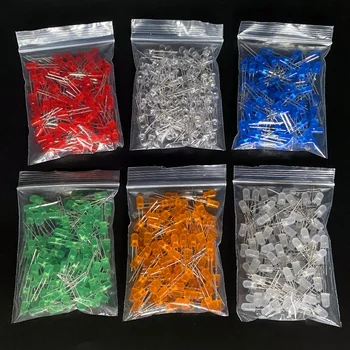 3 mm 5 mm LED-Dioden-Sortiment-Set, Weiß, Grün, Rot, Blau, Gelb, Orange, F3, F5, LEDs (100 Stück)