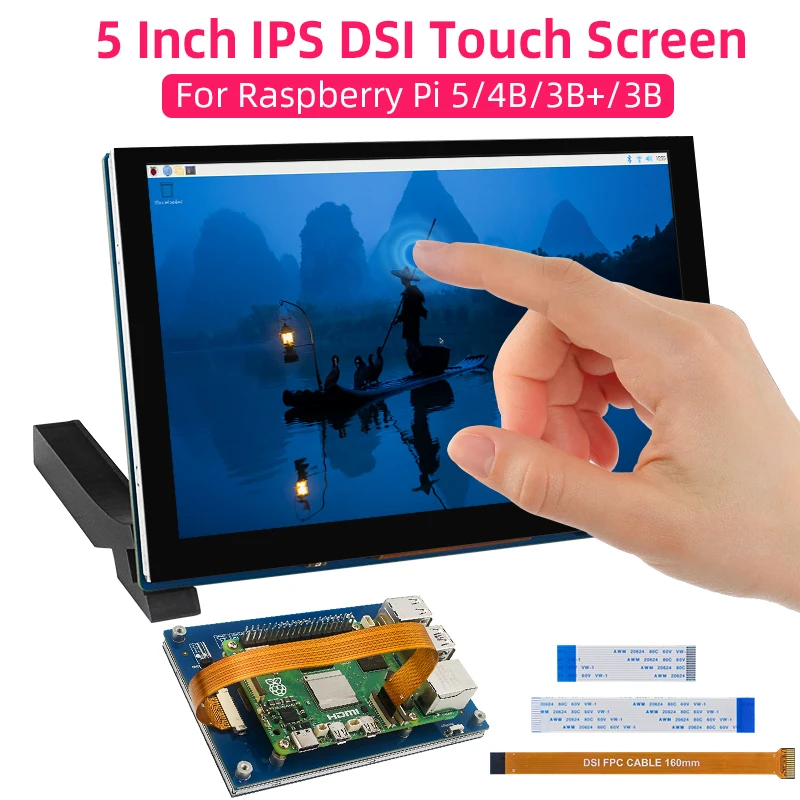 Raspberry Pi 5 Zoll DSI LCD kapazitiven Touchscreen 800x480 Mipi Display für RPI 5 4B 3b 3b Monitor mit Halter