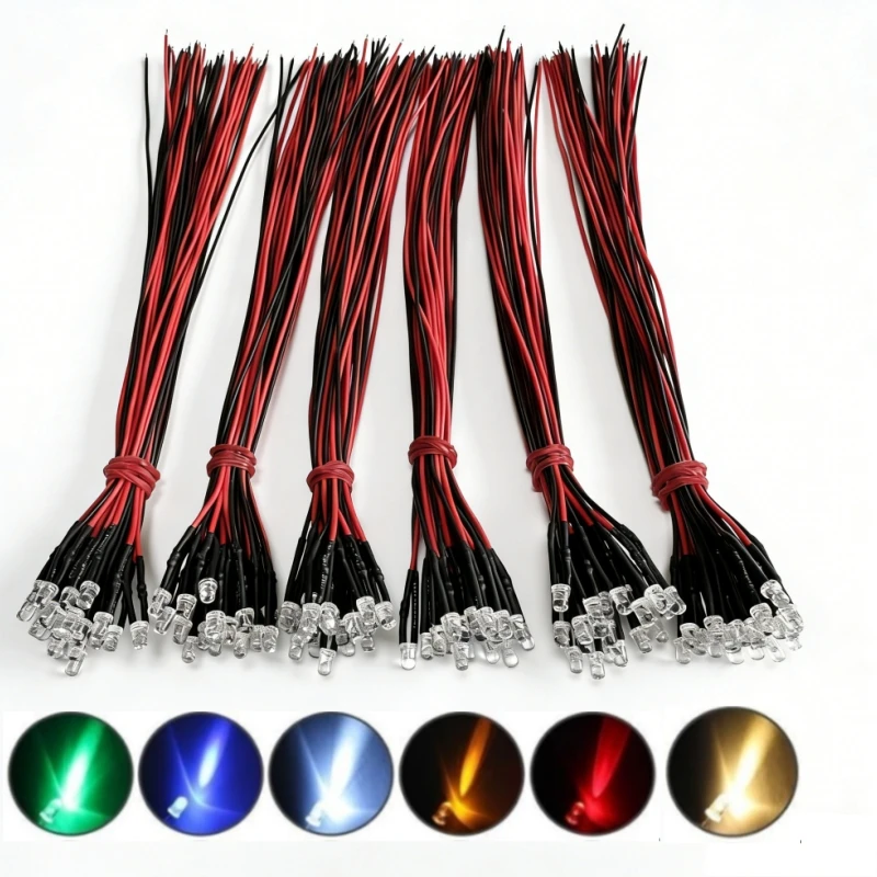 3 mm 5 mm LED-Leuchtdioden (6 Farben x 20 Stück), 3 V-12 V, vorverdrahtet, 20 cm, weiß, rot, gelb (120 Stück)