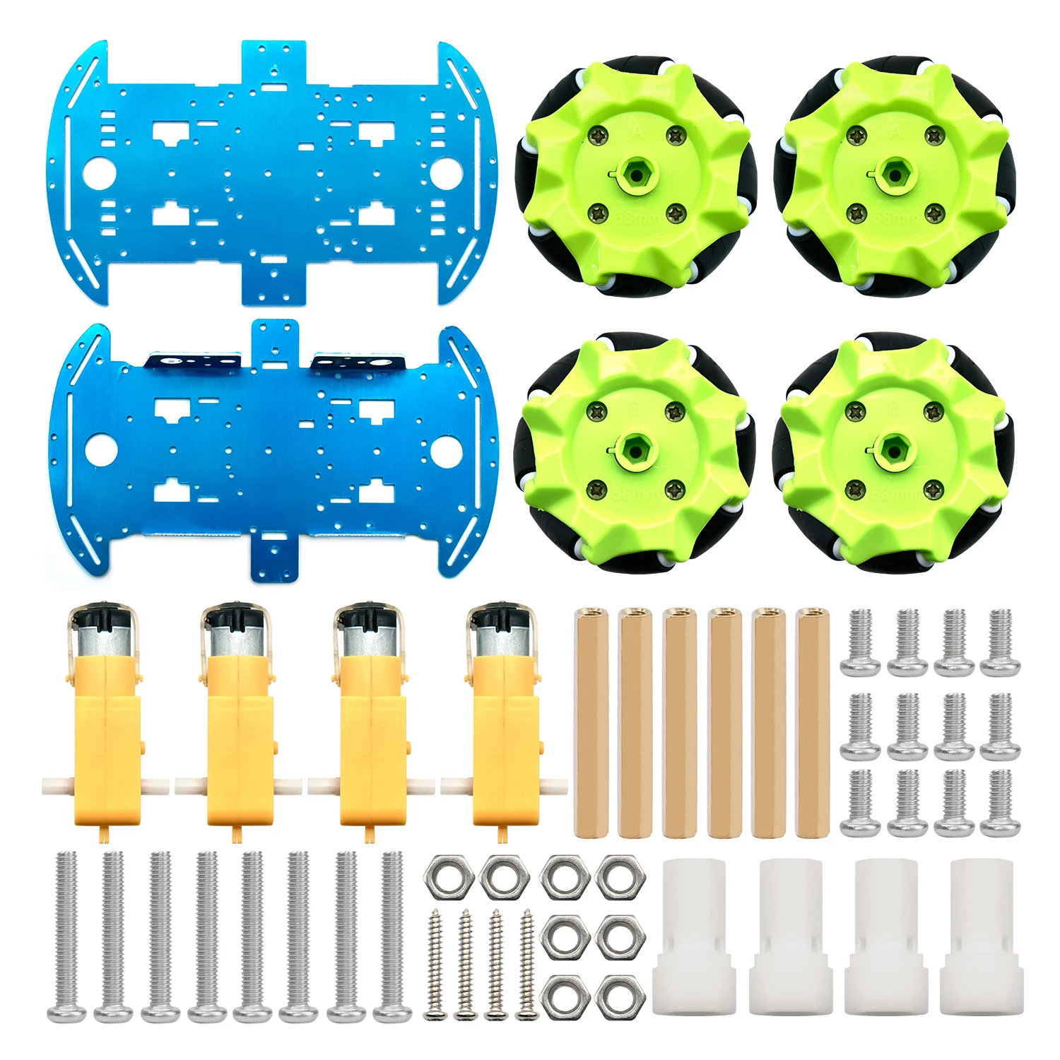 Keyestudio 4WD Mecanum-Rad Smart Roboter-Auto Aluminium-Chassis-Kit für Arduino Raspberry Pi DIY TT Motor