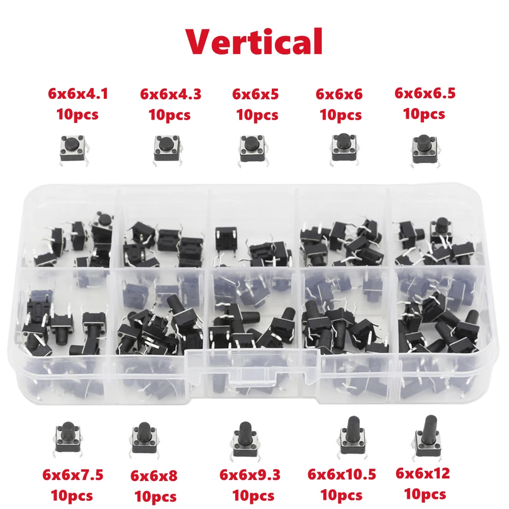 10 Modelle 6*6 Taktschalter Taktile Druckschalter Kit Höhe: 4,1 5 ~ 12 MM DIP 4 P Mikroschalter (100 Stück)
