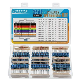 1 W 1 % Widerstands-Sortiment-Set, 35 Werte, 350 Stück 1 Watt Metallschichtwiderstände, 1 Ohm bis 1 M Ohm