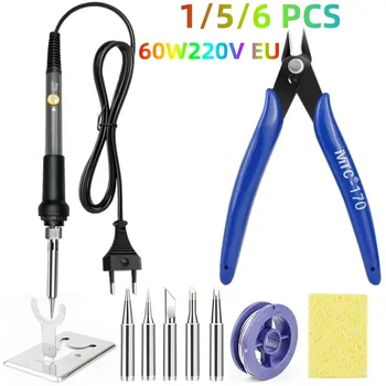 60W 220V EU Einstellbare Temperatur Elektrische Lötkolben Schweißen Eisen Rework Station Wärme stift Tipps DIY