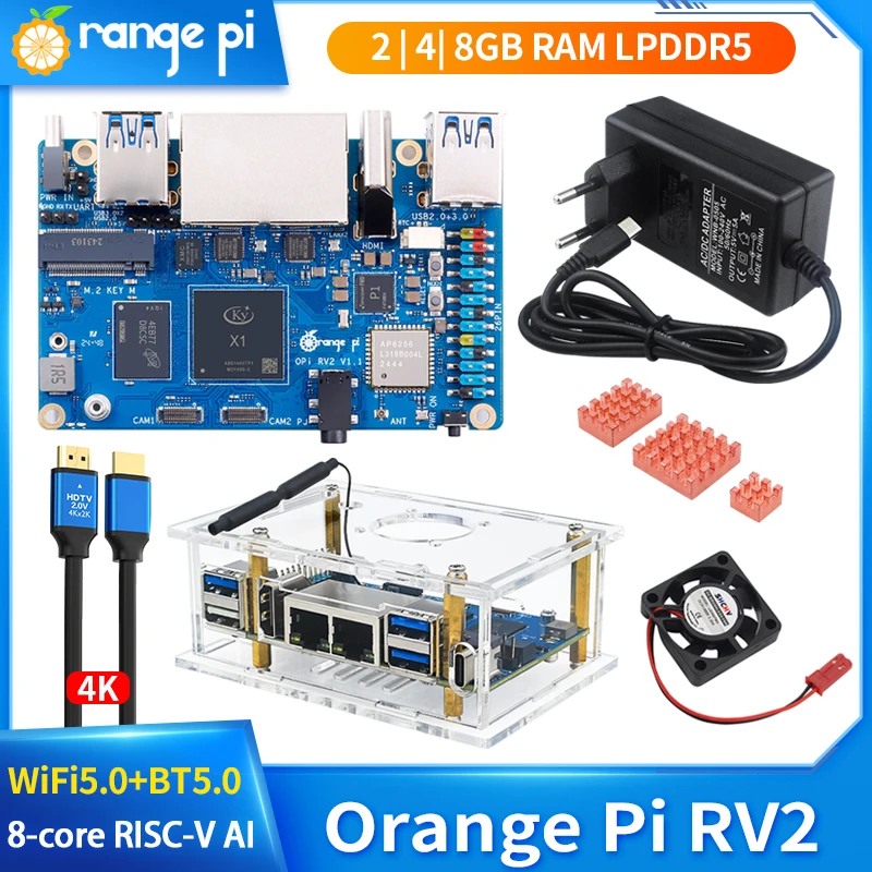 Orange Pi RV2 8-Core RISC-V 2TOPS AI CPU Single Board Computer 2GB 4GB 8GB RAM LPDDR4 Optional WiFi BT5.0 M2