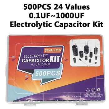 DIP-Elektrolytkondensator-Set 10V 16V 25V 50V 0,1uF-1000uF 24 Werte Gemischtes Komponenten-Kit (500 Stück)