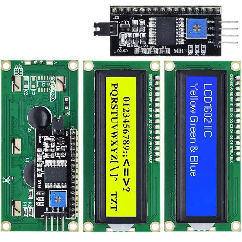 LCD1602 1602 LCD-Modul Blauer / Gelbgrüner Bildschirm 16x2 Zeichen-LCD-Anzeige PCF8574T PCF8574 IIC