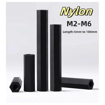 Schwarze Sechskant-Nylon-Abstandshalter, Flachkopf-Doppelabstandsschrauben M2 M2.5 M3 M4 M5 M6, 10 bis 50