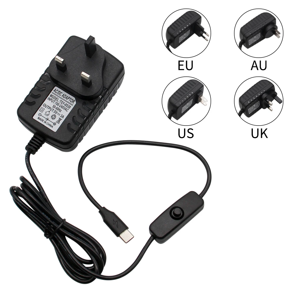 Raspberry Pi 4 Power Adapter 5V 3A Typ-C Mit AUF/OFF Schalter Taste EU – Bild 3