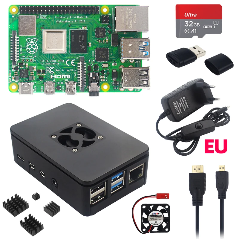 Raspberry Pi 4 Modell B 8 GB 4 GB 2 GB 1 GB RAM + Gehäuse + Netzteil + TF-Karte BCM2711 1,5 GHz WiFi BT
