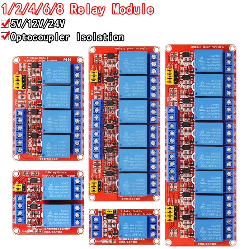 1 2 4 6 8 Kanal 5V 12V 24V Relaismodul Board Shield mit Optokoppler-Unterstützung High- und Low-Level-Trigger