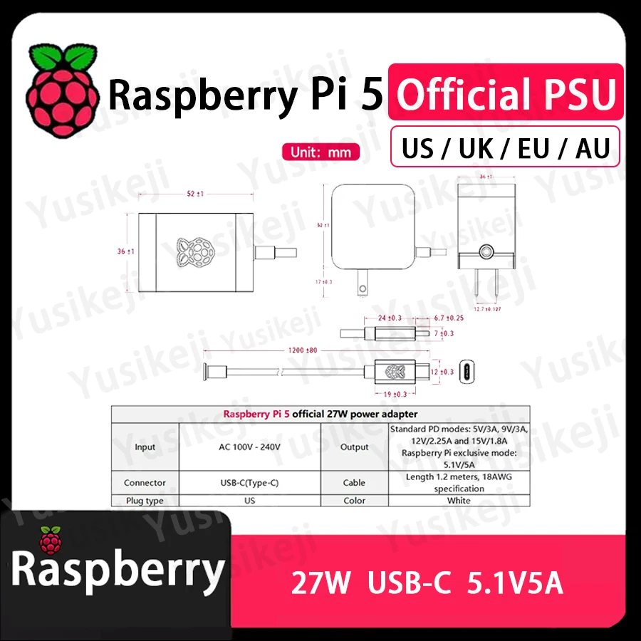 Raspberry Pi 5 Netzteil 27 W USB-C USB Typ-C Adapter 5,1 V 5 A – Bild 4