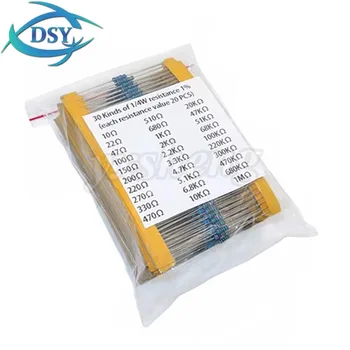 30 Arten 1/4 W Widerstand 1 % Metallschichtwiderstand DSSUPPLY Pack Assorted Kit 1 K 10 K 100 K (600 Stück)
