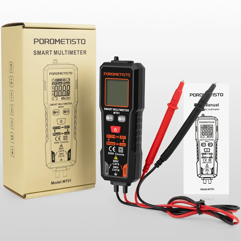 MT01 Digitalmultimeter, 2000 Zählungen, 600 V AC/DC-Voltmeter, automatische Bereichswahl, NCV-Phasenfolge