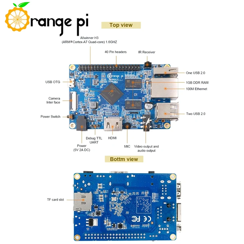 Orange Pi PC H3 1GB mit schwarz/weißem Gehäuse, 5V3A Typ-C – Bild 6