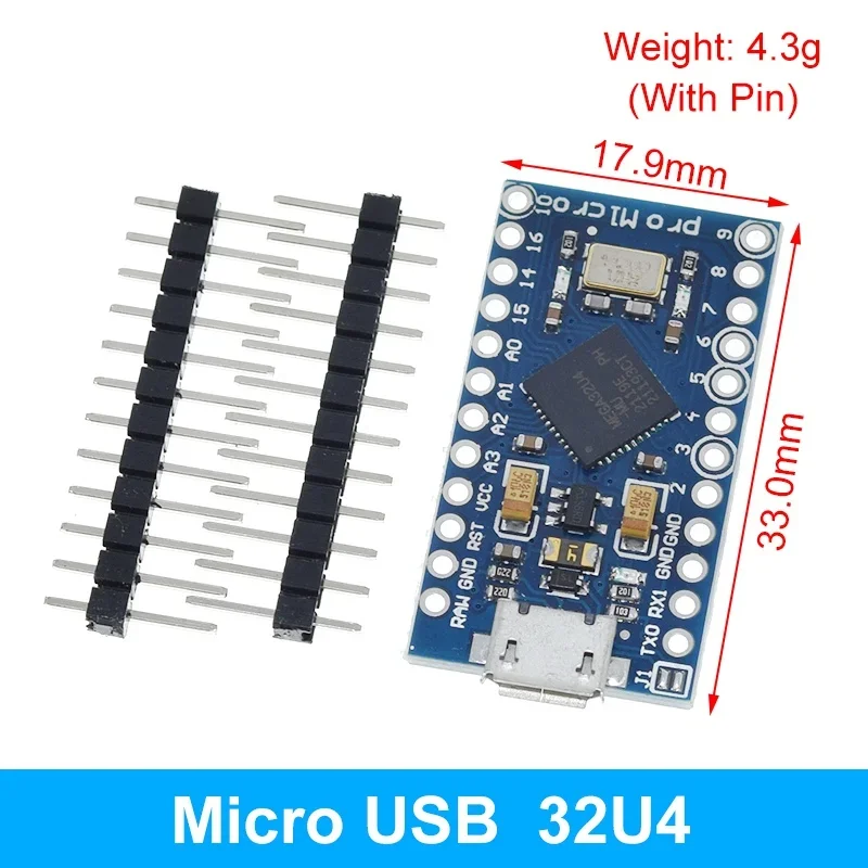Pro Micro ATmega32U4 5V 16MHz Ersatz für ATmega328 für Arduino TYPE-C mit 2-reihigem Pin-Header für Leonardo