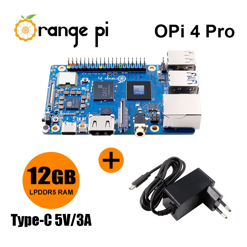 Orange Pi 4 Pro 12GB Einplatinen-Computer + 5V3A Typ-C Netzteil 2er-Set