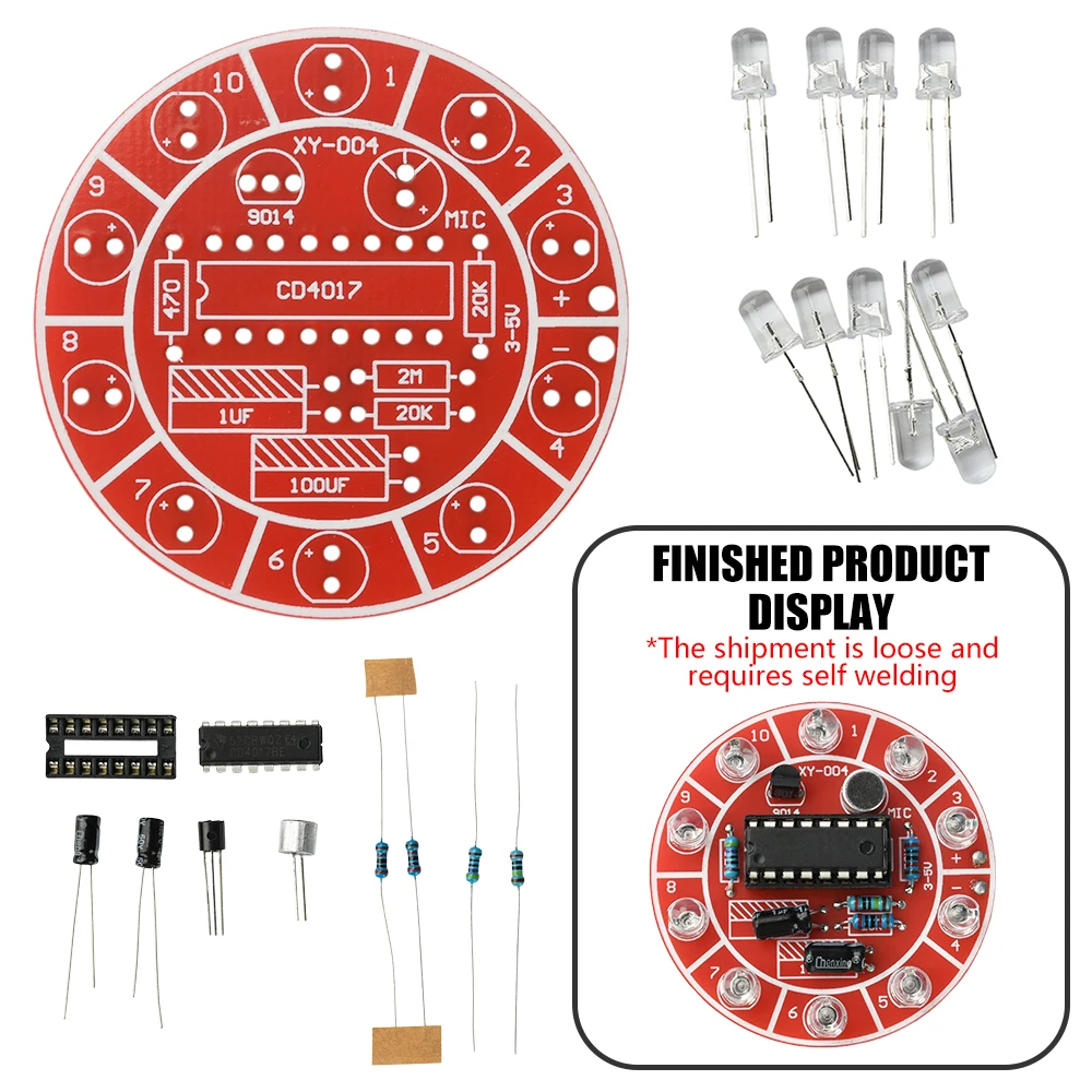 10 LED Farbwechsel-Licht-DIY-Kit DC 3-5V Schallgesteuertes Rotierendes – Bild 3