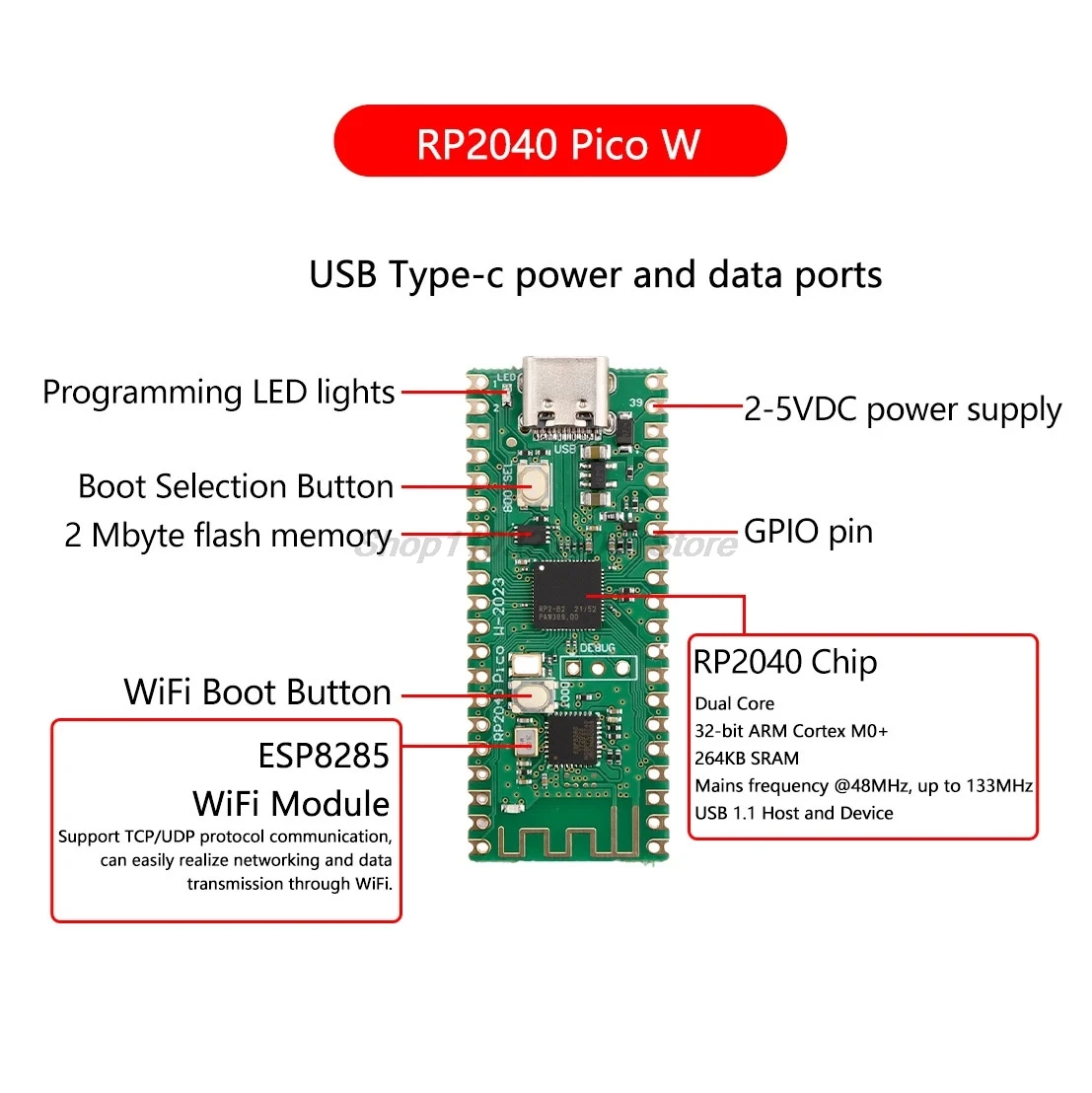 Raspberry Pi Pico W Board RP2040 Dual-Core 264 KB ARM – Bild 2