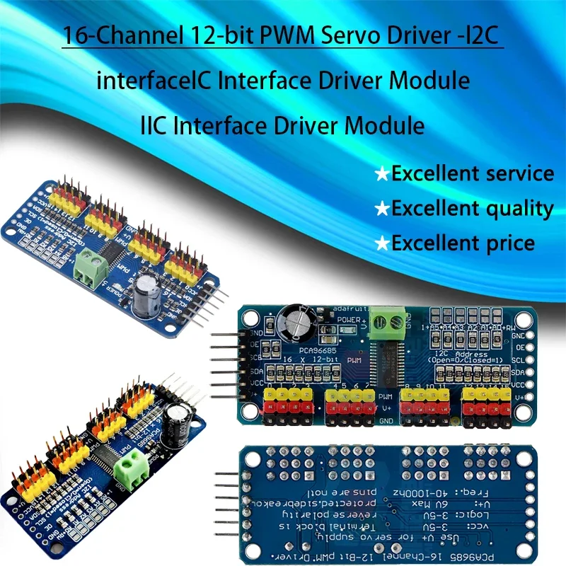 16-Kanal 12-Bit PWM Servotreiber - I2C-Schnittstelle - PCA9685 für Arduino Raspberry Pi DIY Servo Shield Modul