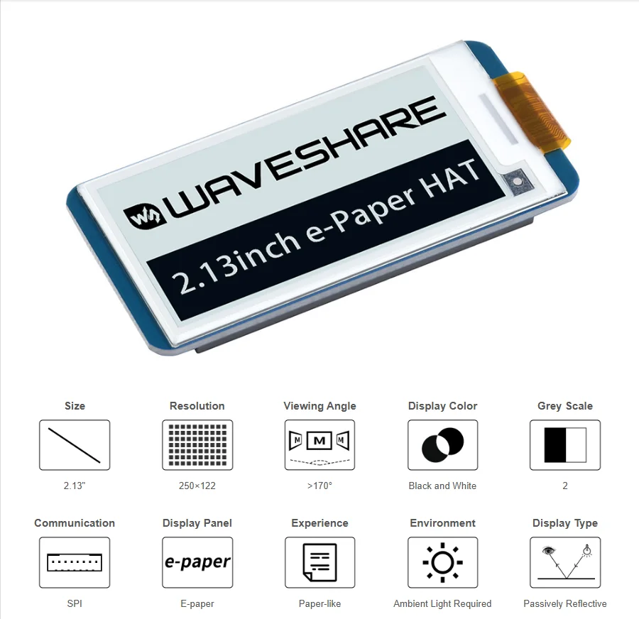 2,13 Zoll E-Ink Display HAT, 250 x 122 Pixel E-Paper-Bildschirm LCD – Bild 5