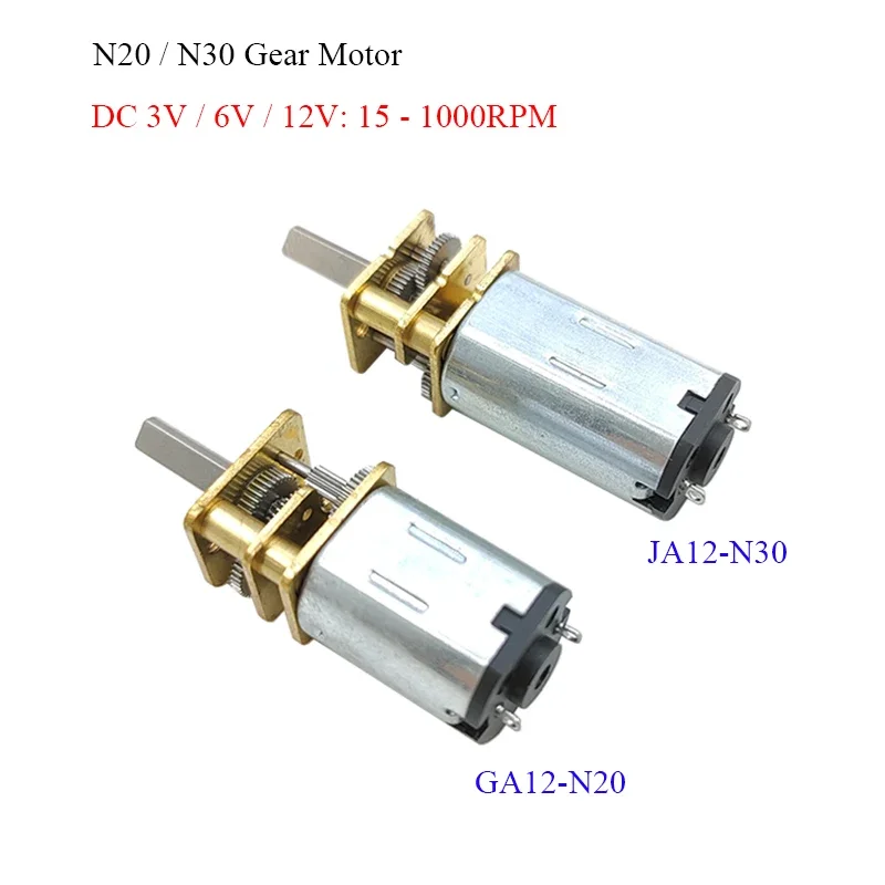 DC 3V/6V/12V N20 N30 Mini Metallgetriebemotor mit gerader Ausgangswelle, 15-1000 U/min, niedrige Drehzahl