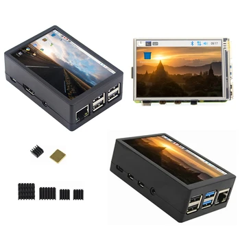 3,5-Zoll-TFT-LCD-Display mit Touchscreen + ABS-Gehäuse + Kühlkörper für Raspberry Pi 5 4B 3B+ 3B