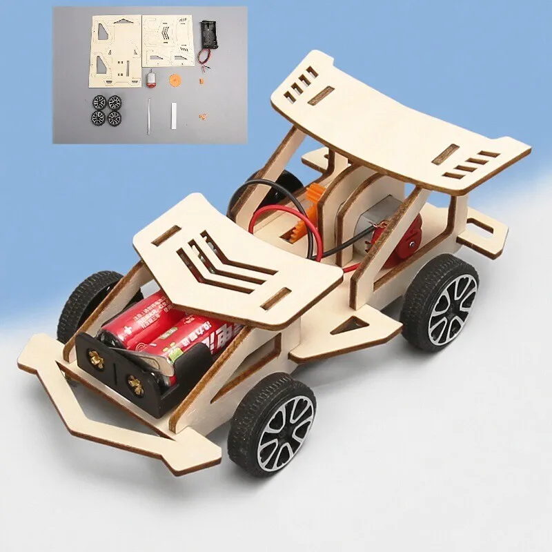 DIY Holz-Elektro-Rennwagen Allradantrieb Rennwagen-Bausatz Wissenschaftliches Experimentier-Set