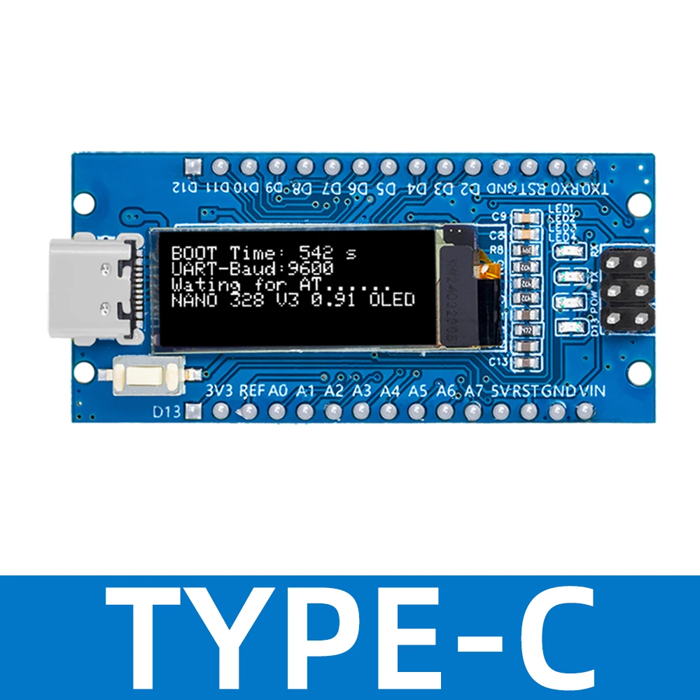 Nano V3.0 Entwicklungsboard ATmega328P CH340C 0,91''weißes OLED-Display 128*32 für Arduino Nano V3.0 MINI USB