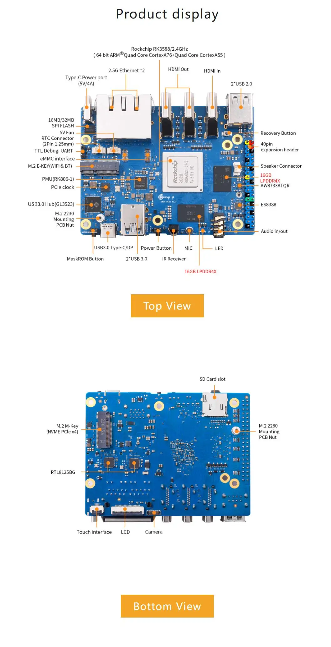 DIQIU Orange Pi 5 Plus 8/16GB RK3588 8-Kern-Entwicklungsboard – Bild 3