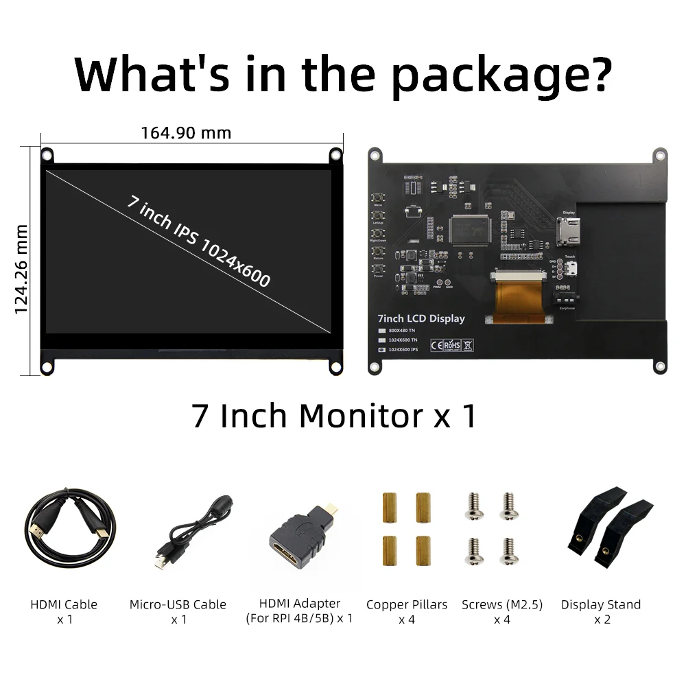 Raspberry Pi 5 7-Zoll-Touchscreen IPS 1024 x 600 HD LCD HD-MI-Display für RPI 5 4B 3B+ OPI 5 AIDA64 PC
