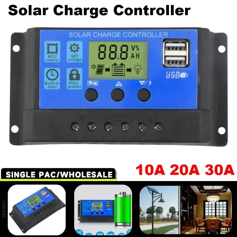 Solarladeregler 12V24V 30A/20A/10A Auto LCD Dual USB 5V Ausgang – Bild 6