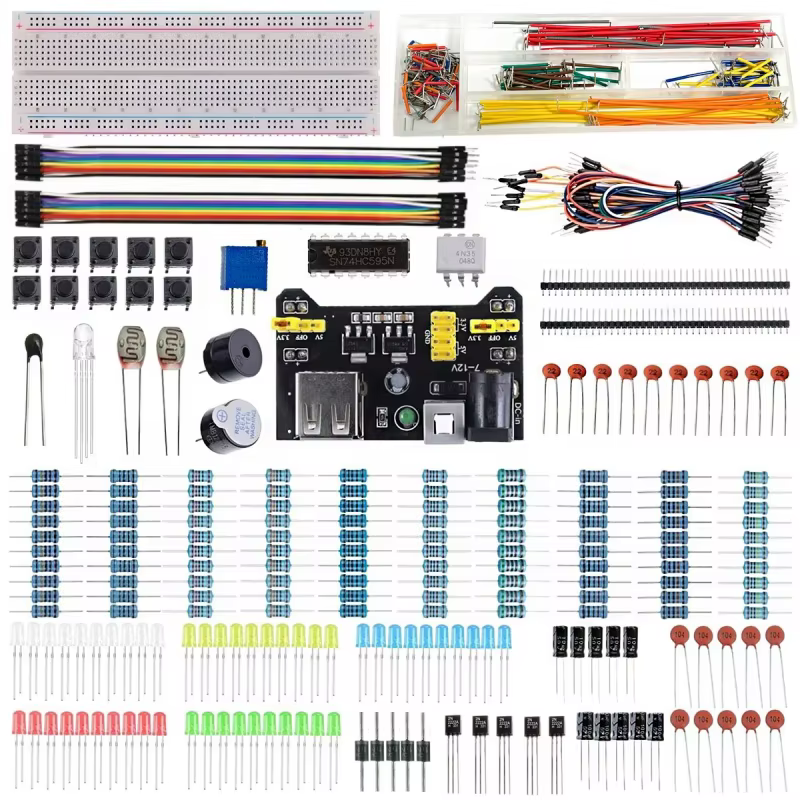 Komplettes Starter-Kit für Arduino Uno, 830-Punkt-Steckbrett + LEDs, Widerstände, Kondensatoren