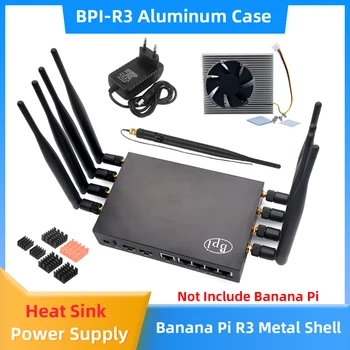 Banana Pi BPI-R3 Aluminiumgehäuse, Metallgehäuse, optionales Kühlkörper-Netzteil, WiFI-Antenne für BPI R3