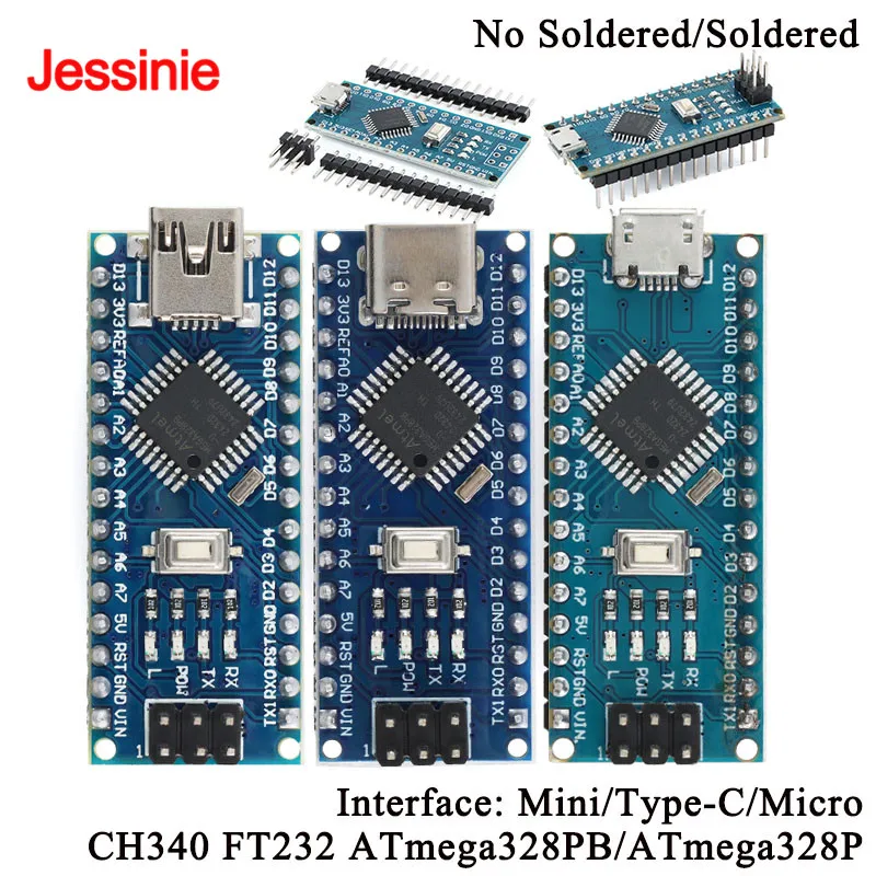 Nano V3.0 Entwicklungsboard FT232/CH340 ATmega328PB/ATmega328P Laufwerk Mikrocontroller Modul MINI/Typ-C/Micro