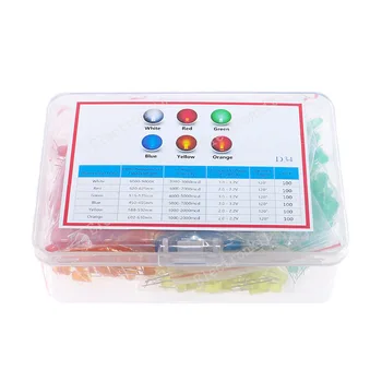 Weiße, rote, grüne, blaue, gelbe, orangefarbene 5-mm-LED-Dioden, sortiertes Kit-Pack (600 Stück)
