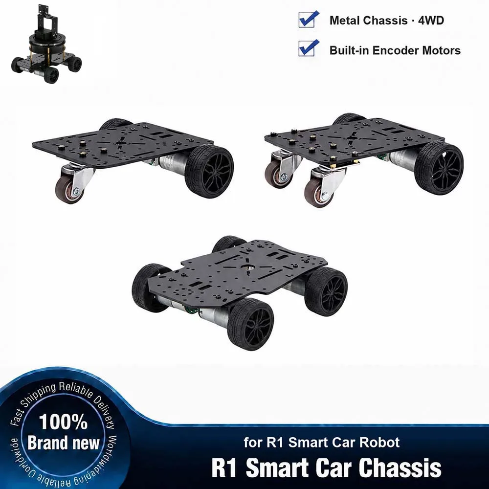R1-Serie Mini Smart Car Chassis 3WD 4WD Radbalancierender Trolley MG310 Encoder DC-Getriebemotor