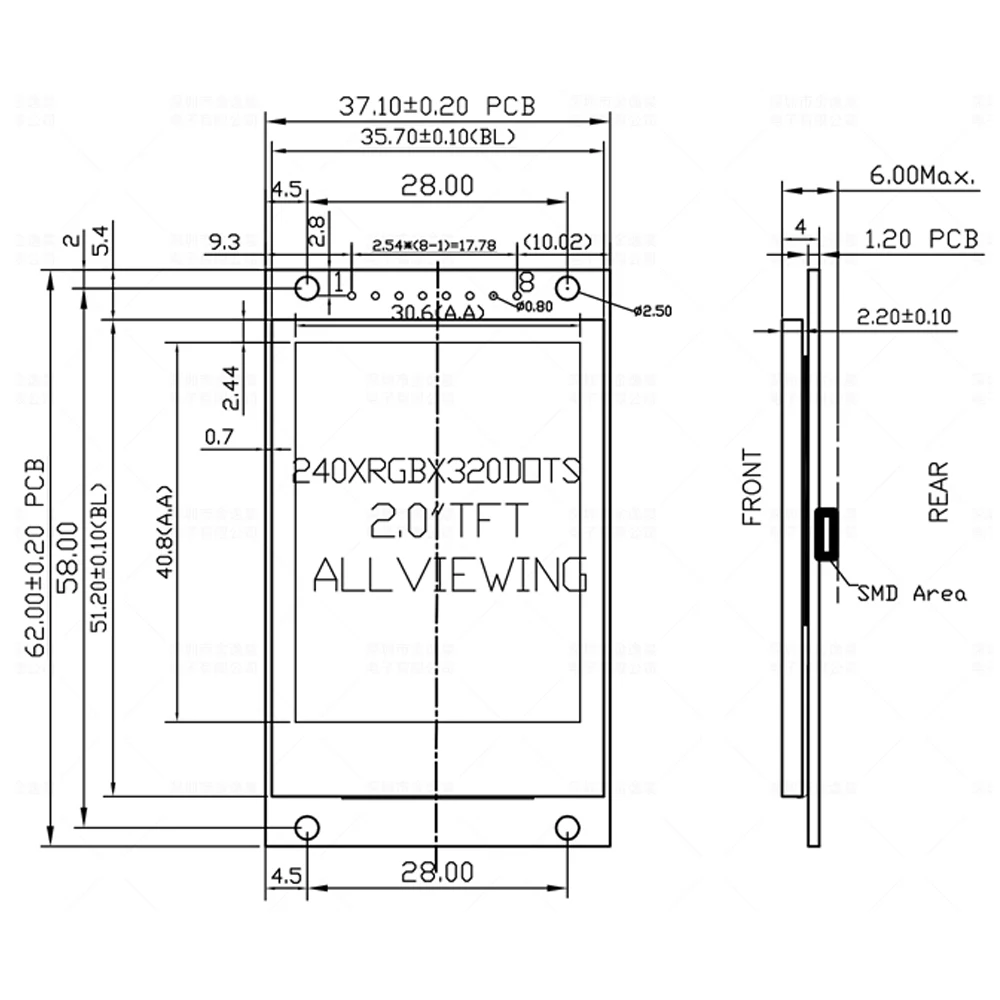 2,0-Zoll-TFT-Anzeigemodul ST7789VW Treiber 240 * 320 4-zeiliges SPI – Bild 2