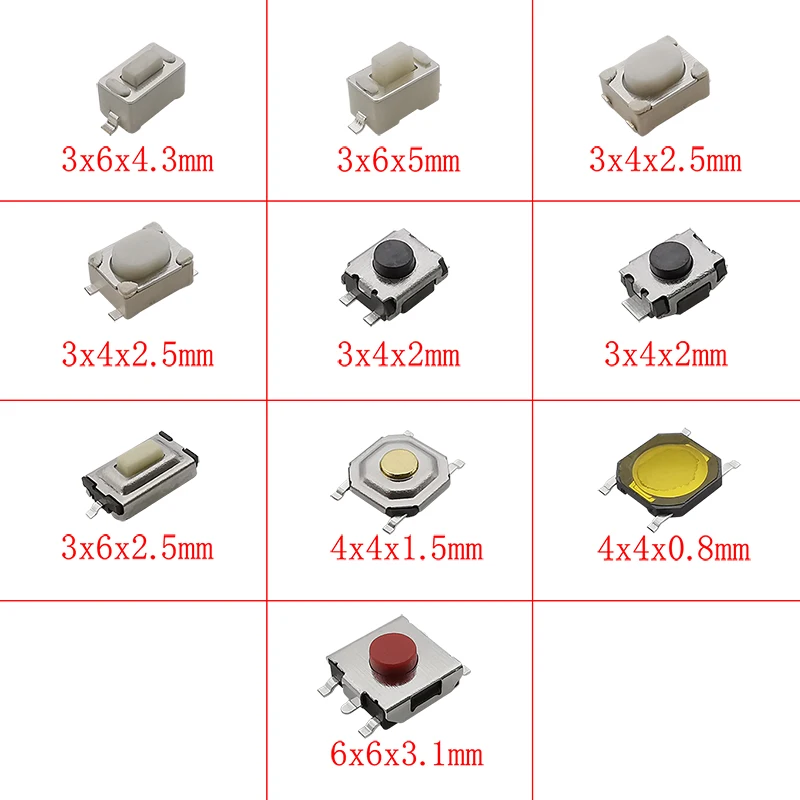 Taktiler Druckknopf schalter 10 Typen smt smd Auto (250 Stück) – Bild 4