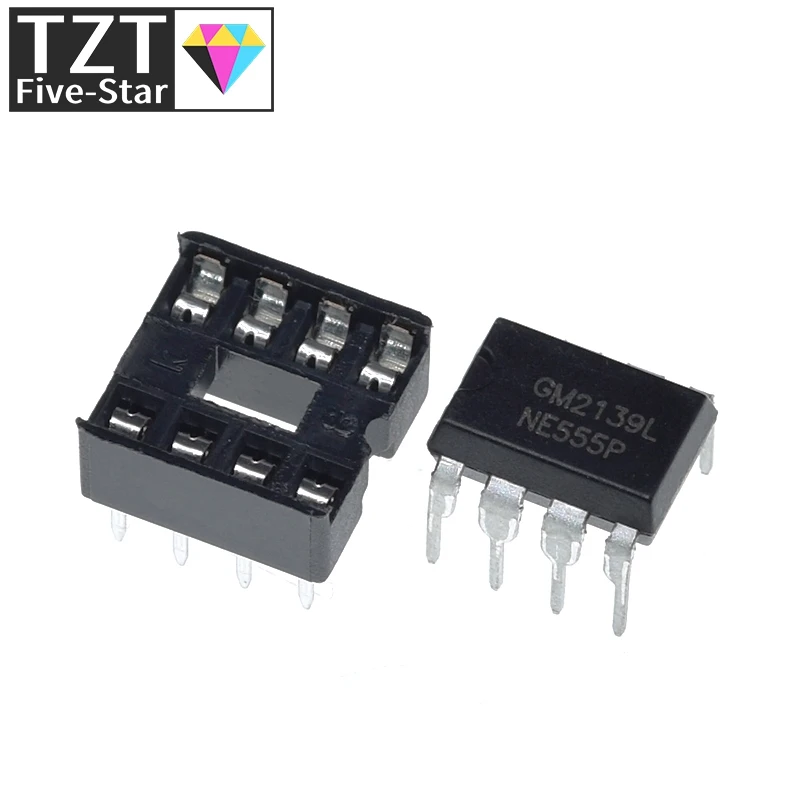 (je 5) NE555 NE555P IC 555 Timer-Programmier-Oszillator-Chip und 8-polige DIP-Sockel (10 Stück)