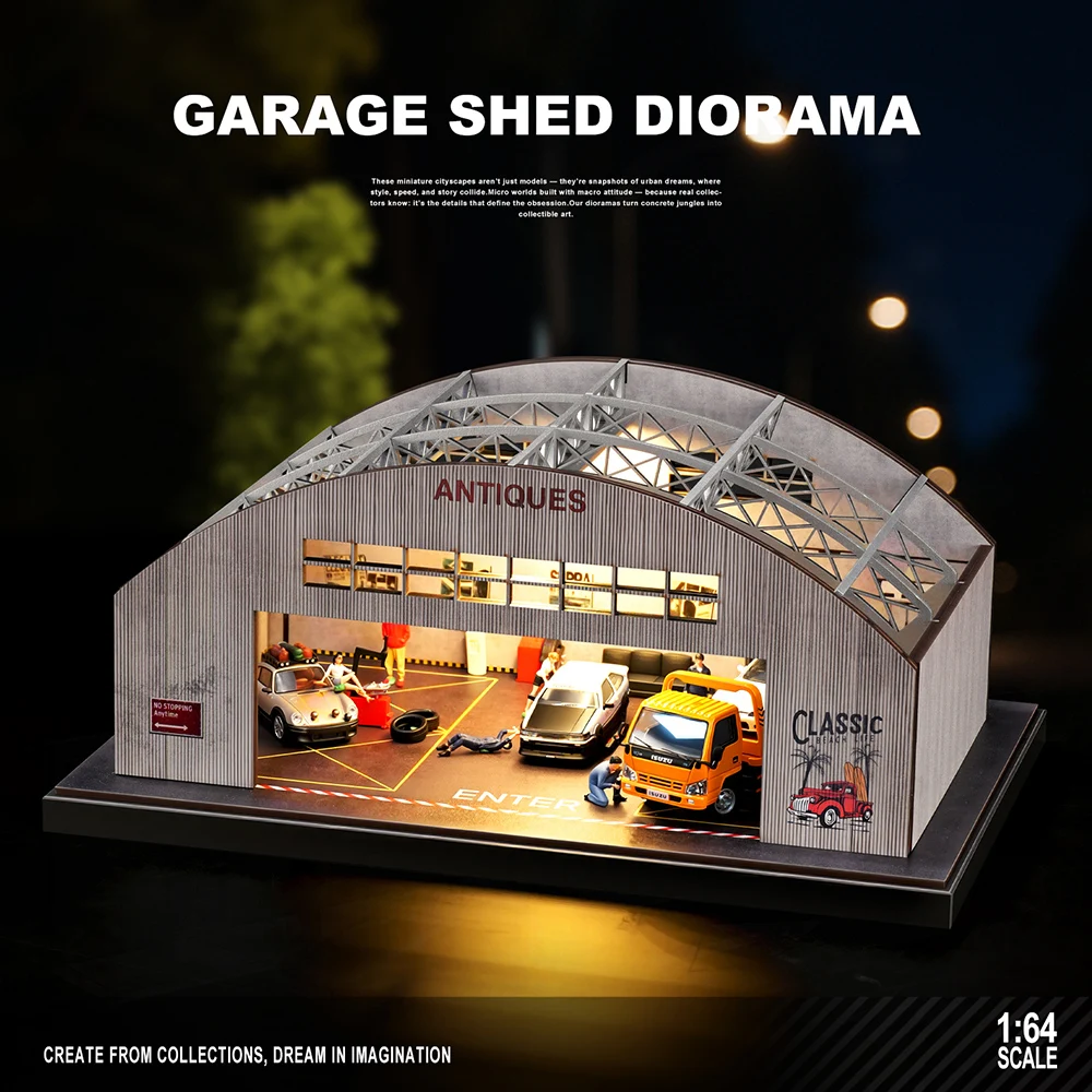 1/64 DIY Carport-Garage Diorama-Modellbausatz - Bausatz zum Zusammenbauen, Miniatur-Szenen-Displayständer