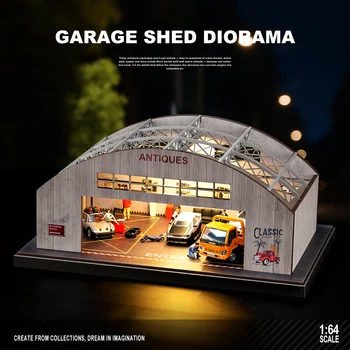 1/64 DIY Carport-Garage Diorama-Modellbausatz - Bausatz zum Zusammenbauen, Miniatur-Szenen-Displayständer