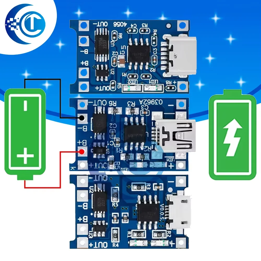 TP4056 5V 1A Micro USB Typ-C 18650 Lithium-Batterielademodul mit Lade- und Schutzfunktionen