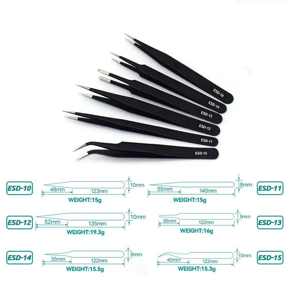 Präzisions-Langpinzetten-Set, ESD antistatische Pinzetten (6 Stück) – Bild 6