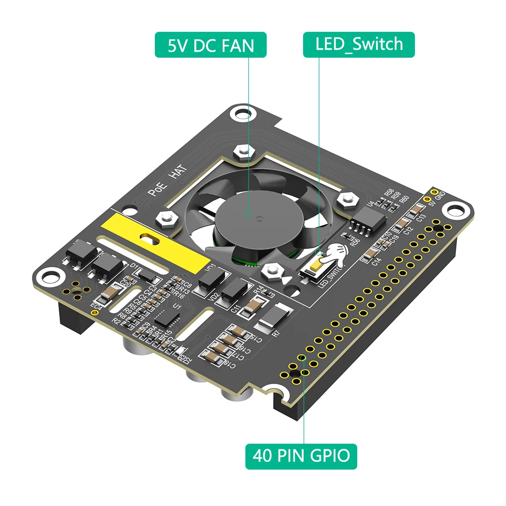 Pi 5 PoE HAT Board für Raspberry Pi 5 mit Lüfter/Computer Modul 5 – Bild 3