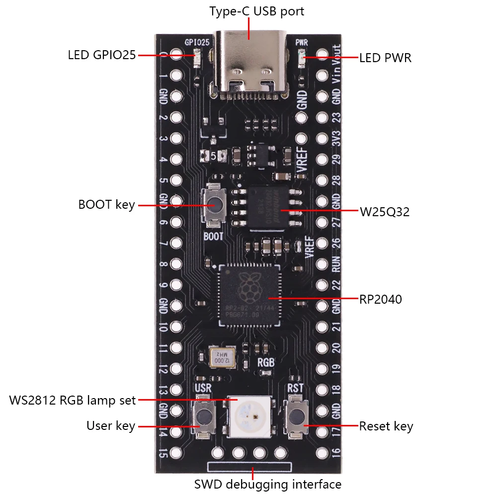 Raspberry Pi Pico Typ-C USB Dual-core Cortex M0 + Prozessor – Bild 6