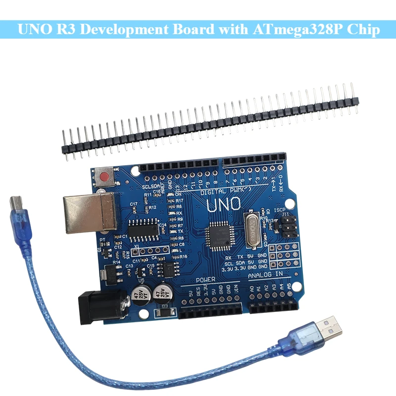 UNO R3-Entwicklungsboard mit ATmega328P-Chip mit Pin-Header + USB-Kabel für Arduino IDE DIY-Elektronikprojekte